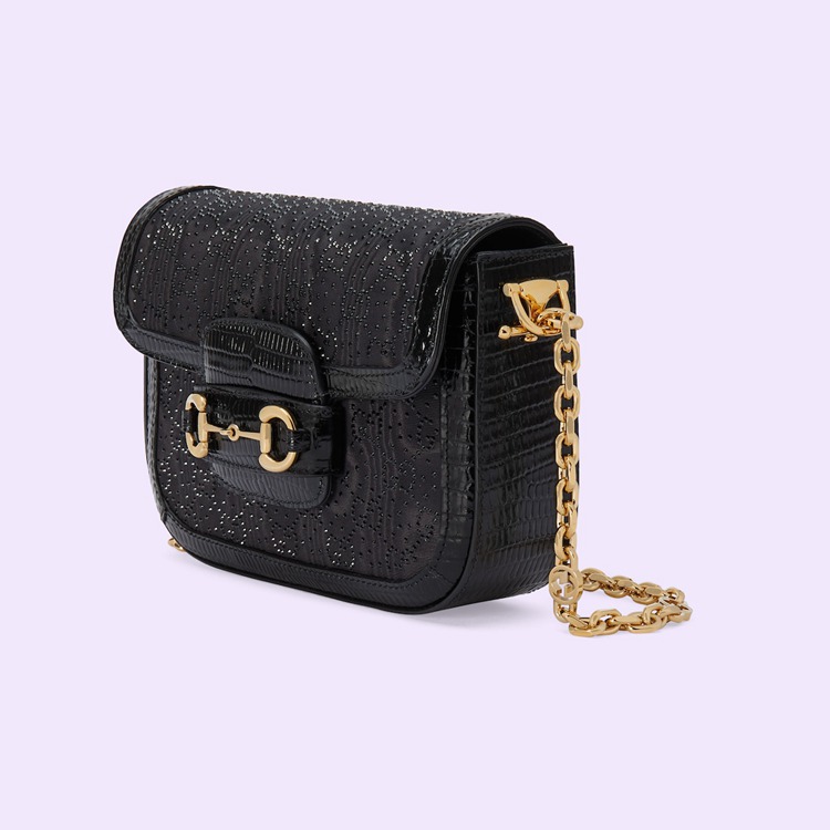 675801.FABCP.1161.002.065.0000.Light Gucci Horsebit 1955 GG crystal mini bag